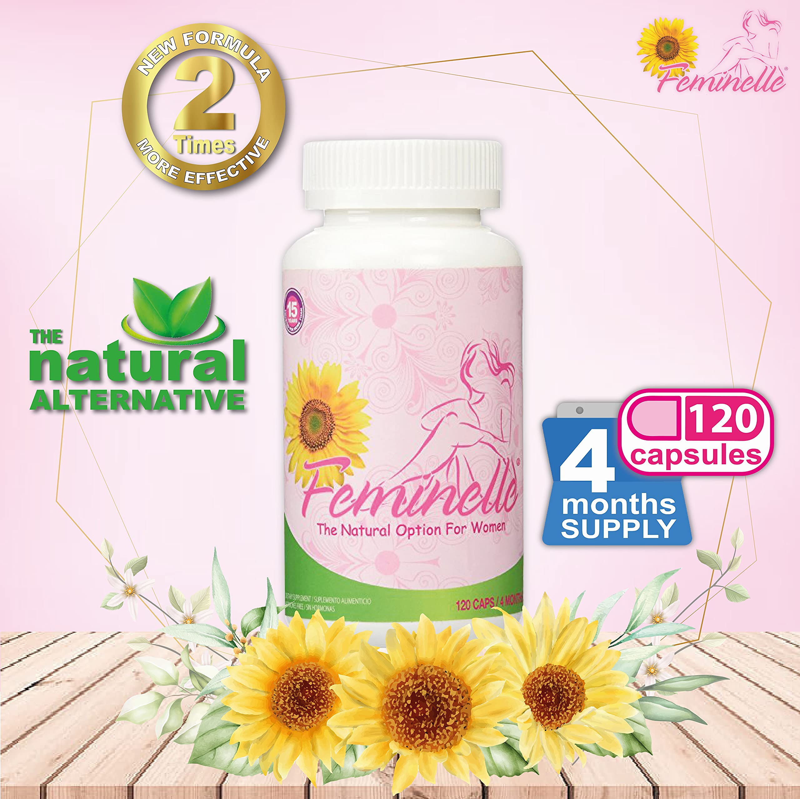 Feminelle bottle side view suggests easy daily intake.
