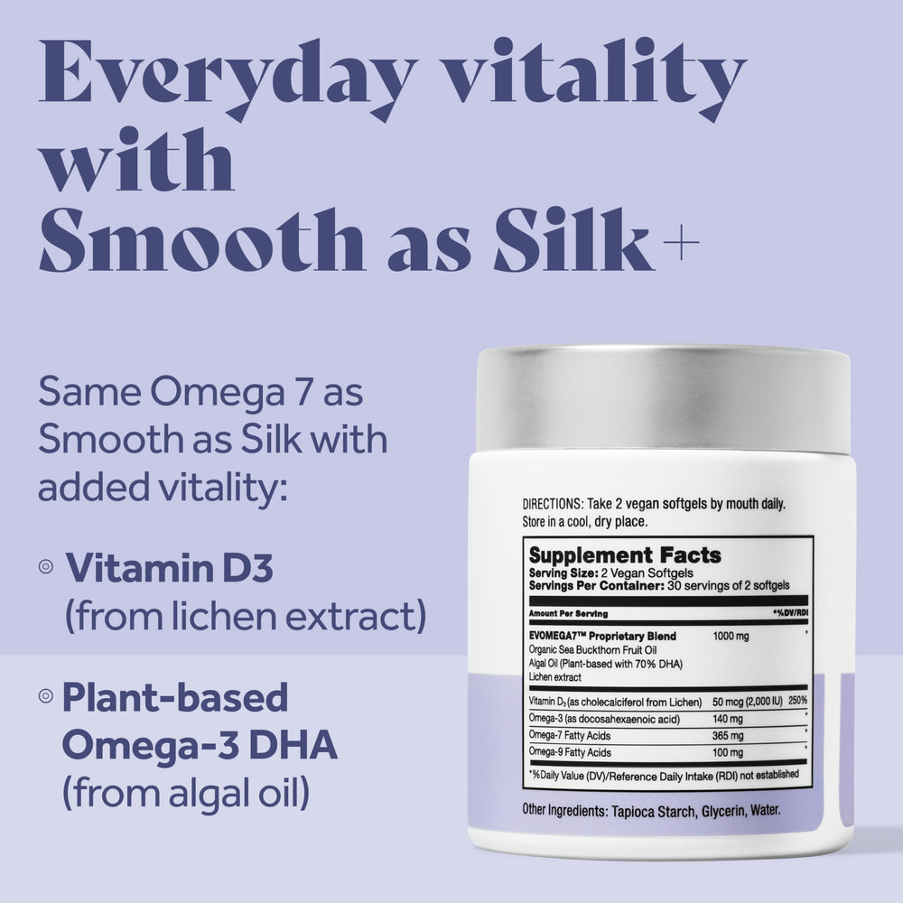 Femininity Smooth as Silk+ softgels close-up showing capsule texture.