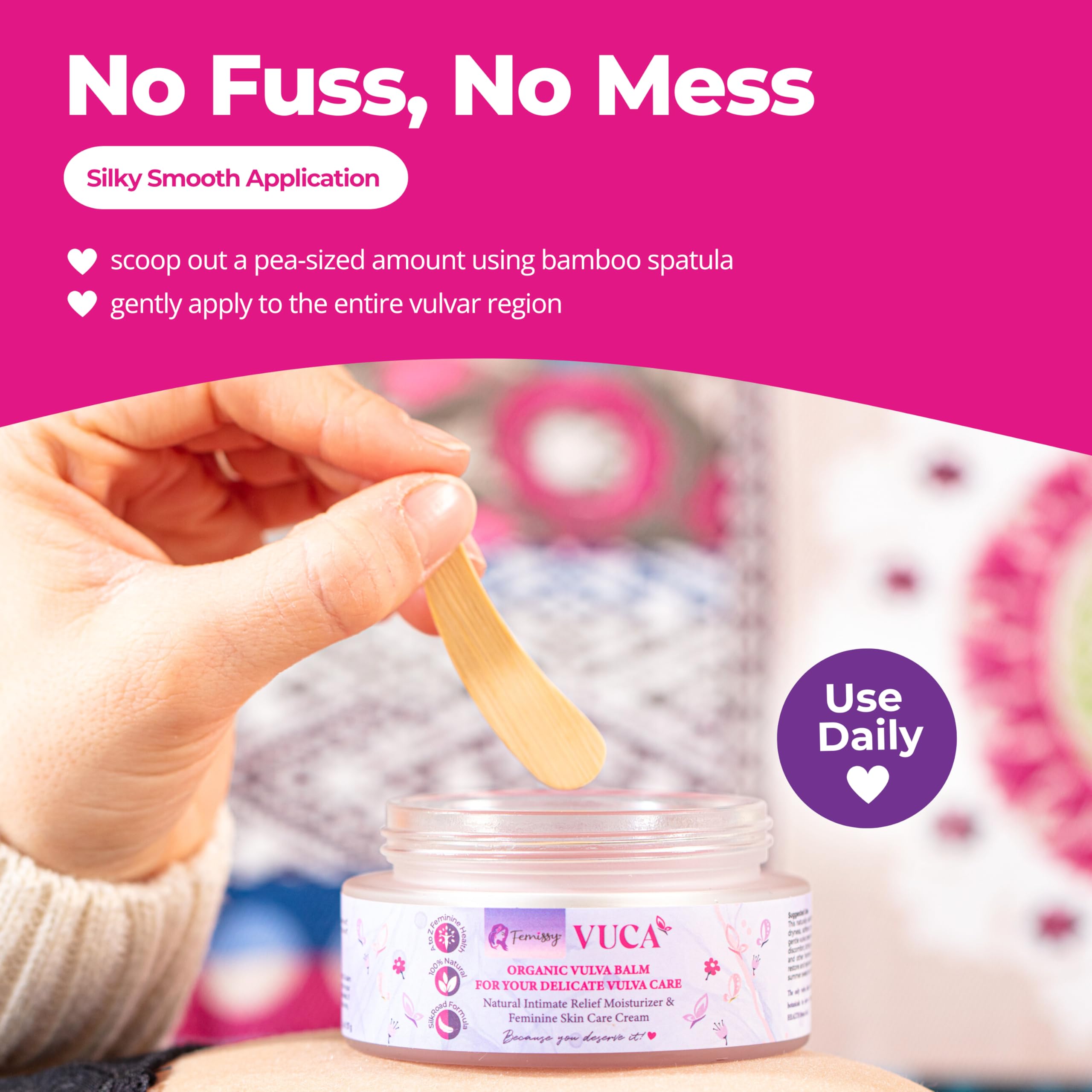 Close view of 11 botanicals in Femissy Vulva Balm