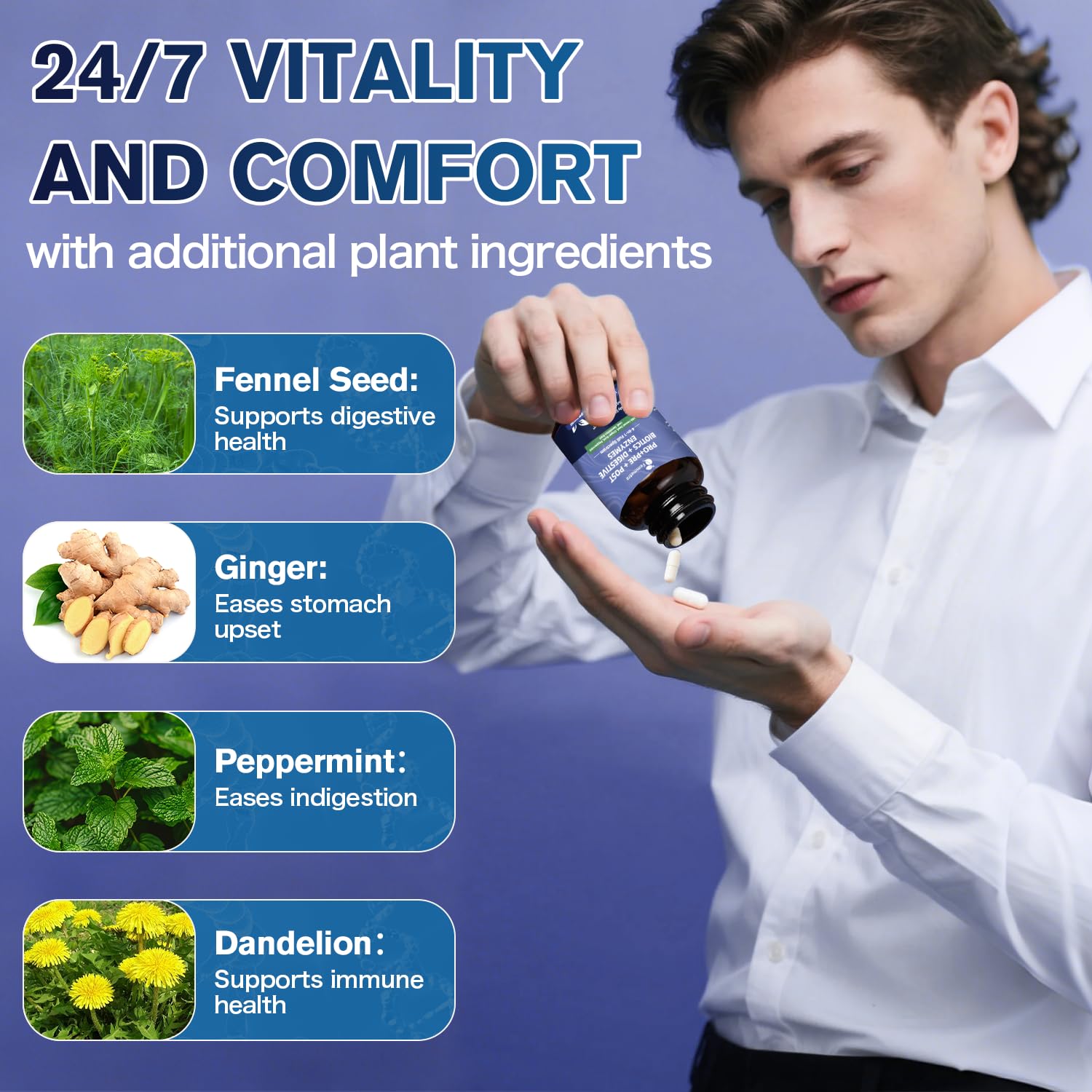Femmetra herbal botanicals fennel-ginger-peppermint image hints soothing comfort