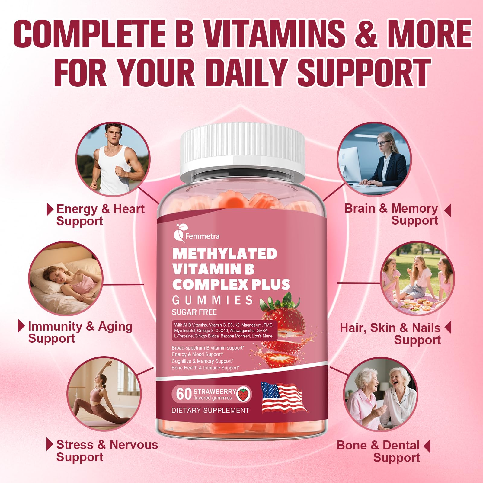 Femmetra methylated B12 and B9 close-up emphasizing methylation and metabolism use
