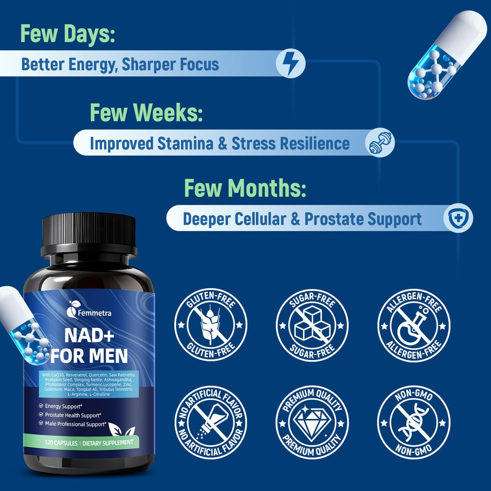 Morning routine lifestyle shot shows a confident man taking Femmetra for daily energy.