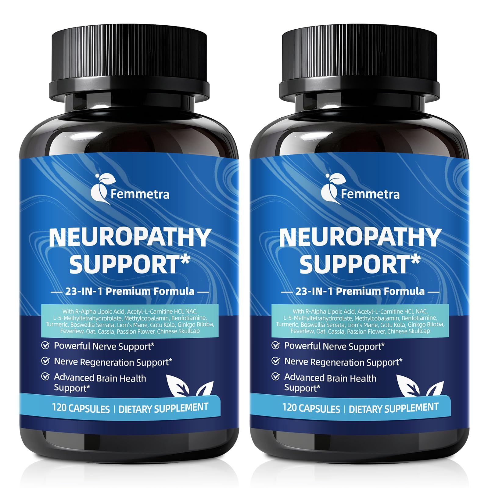 Femmetra Nerve Support bottle promotes nerve health and daily energy