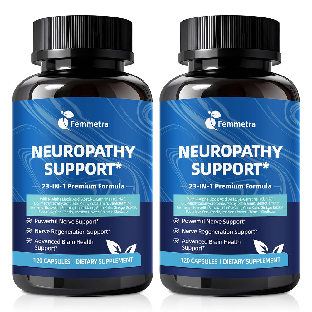 Femmetra Nerve Support bottle promotes nerve health and daily energy