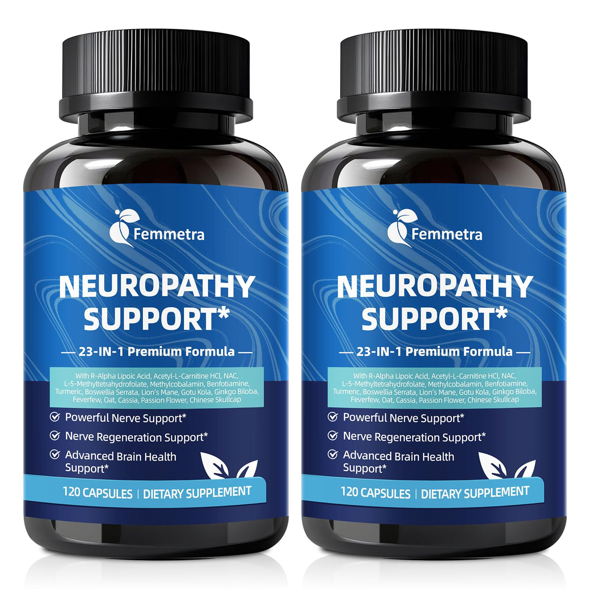 Femmetra Nerve Support bottle promotes nerve health and daily energy