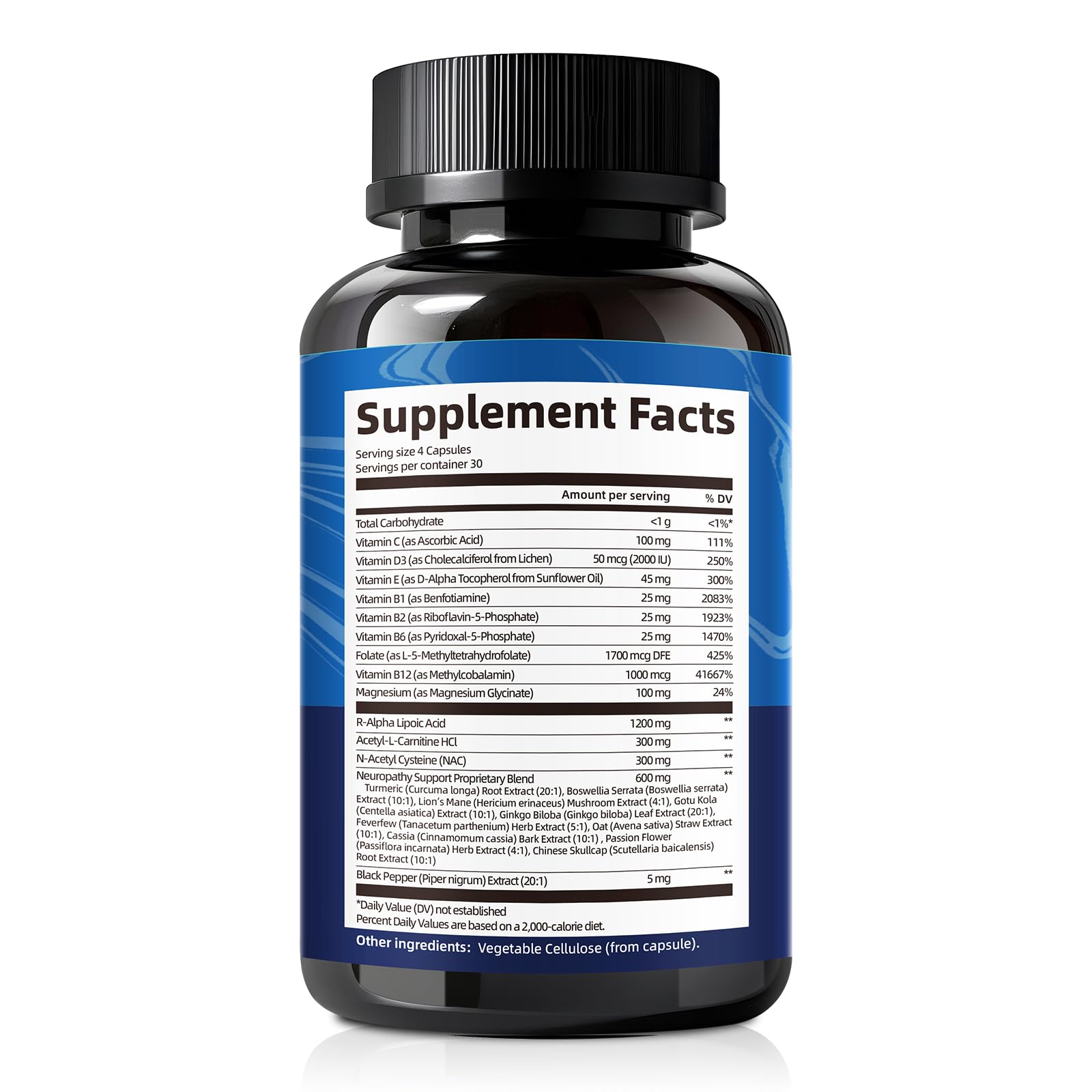 Ingredients chart shows R-ALA, NAC, and B vitamins