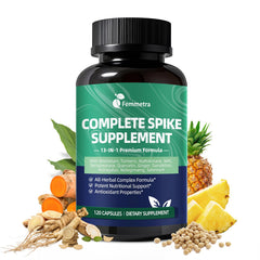 Femmetra Spike Protein Support bottle front with vegan formula visible.