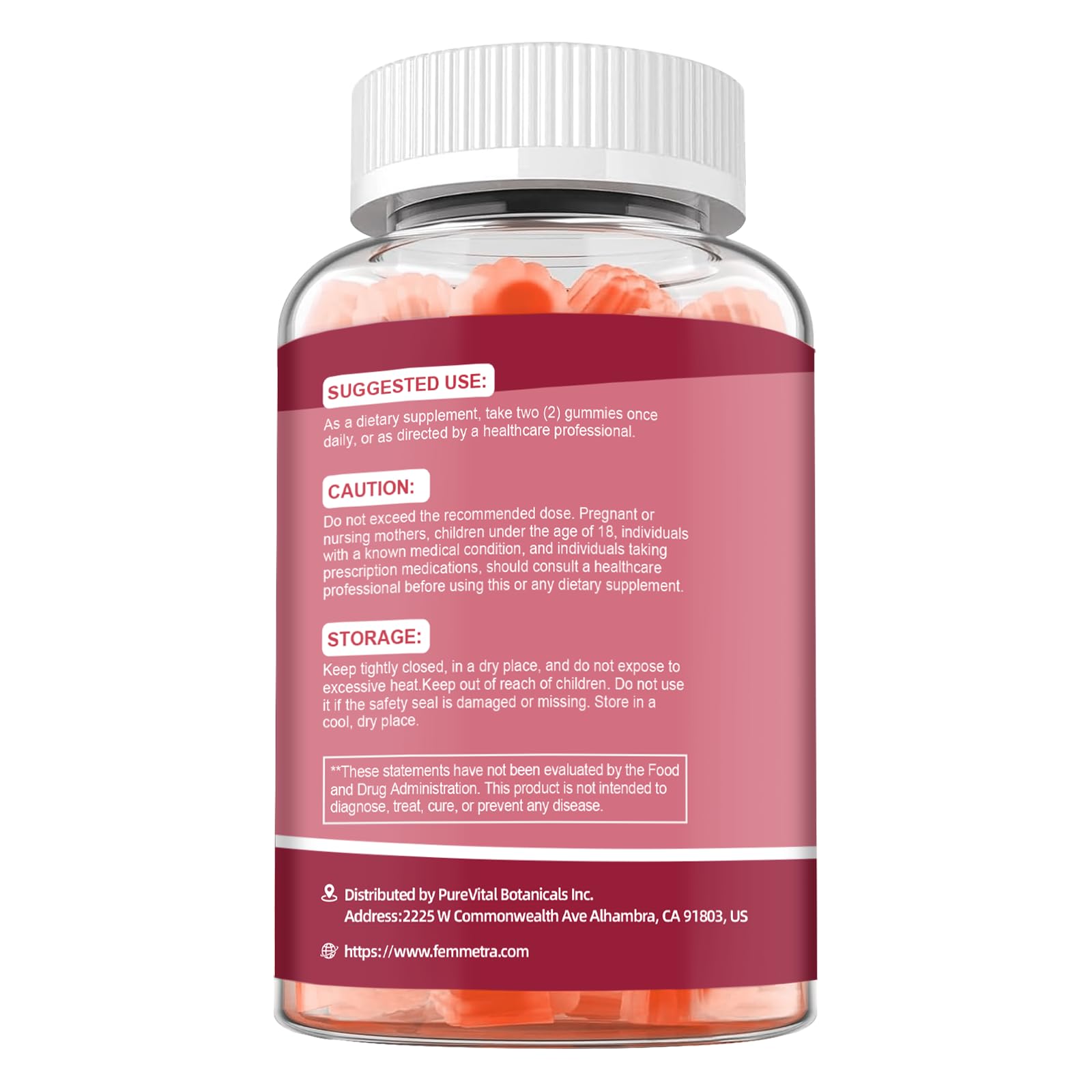 Two gummies per day on Femmetra packaging.