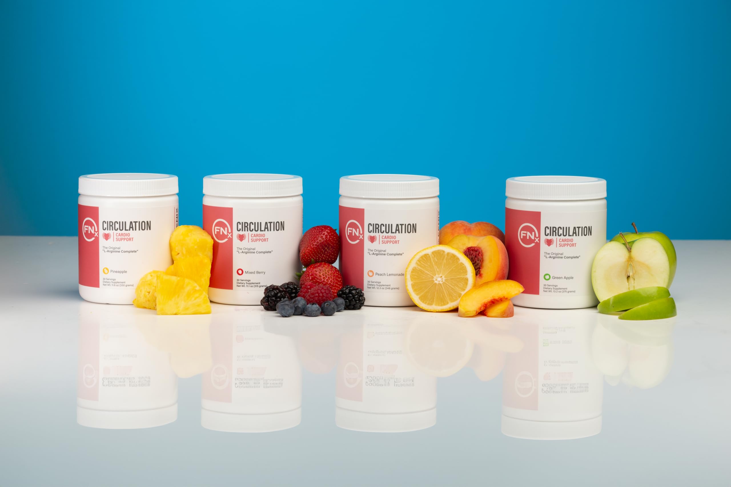 Packaging display of Fenix Nutrition L-Arginine Complete with berry flavor and formula.