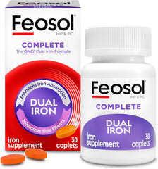 Feosol Complete with Bifera Iron bottle front shows a convenient caplet for daily iron support.