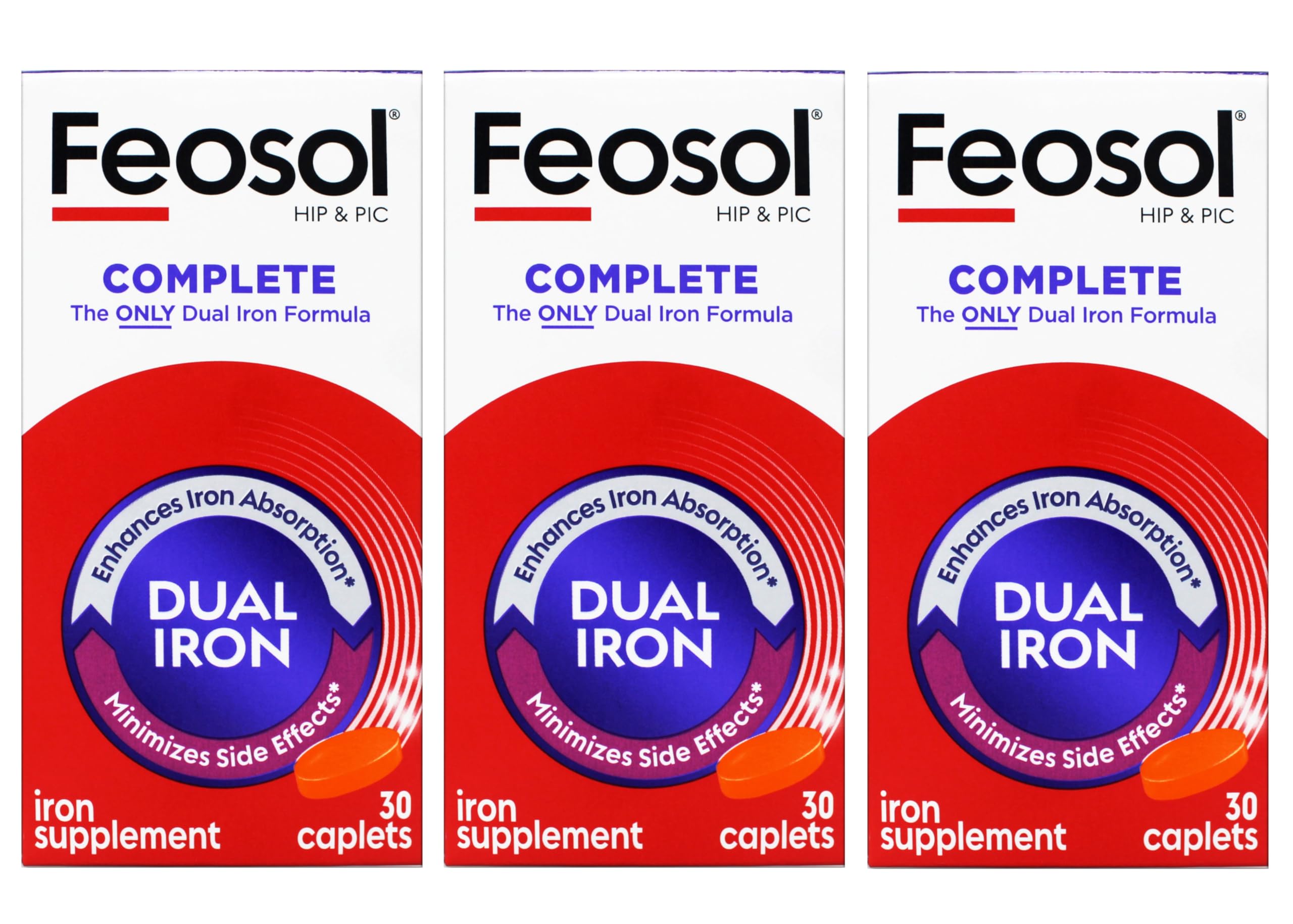 Feosol Complete closeup of caplet coating hints gentle digestion compatibility.
