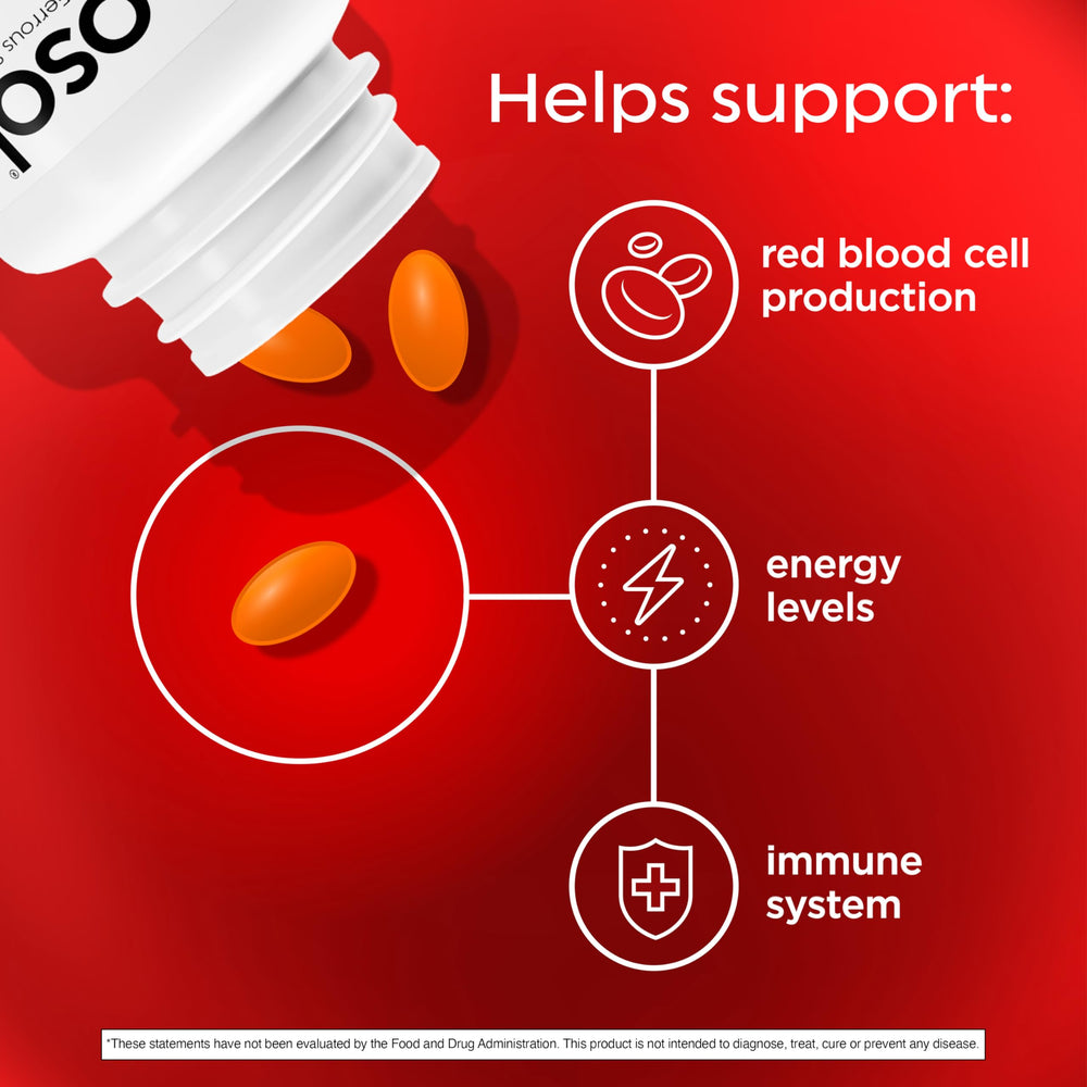Feosol Complete Iron dosage instruction image noting one caplet per day.