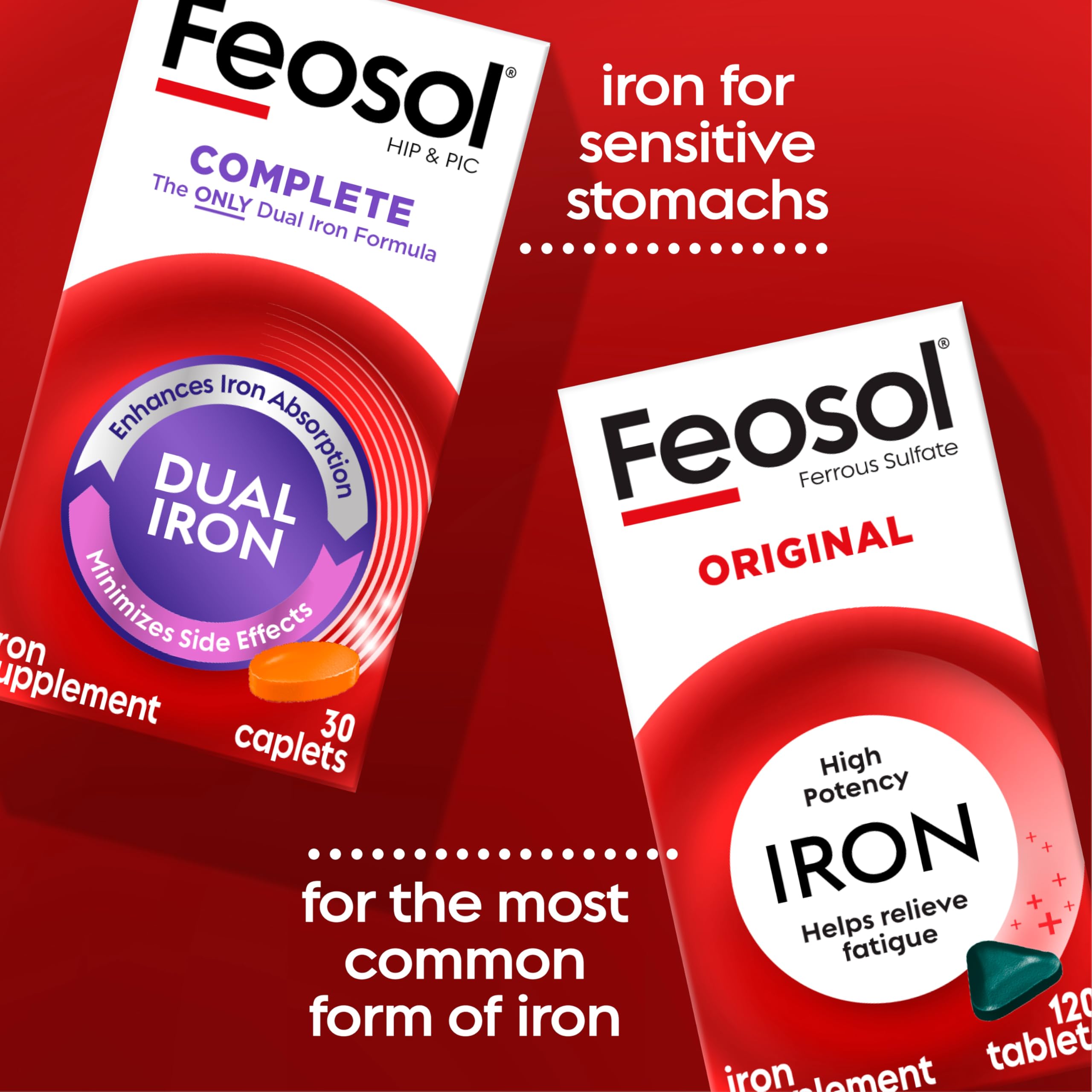 Feosol Complete Iron two-pack packaging for ongoing use.