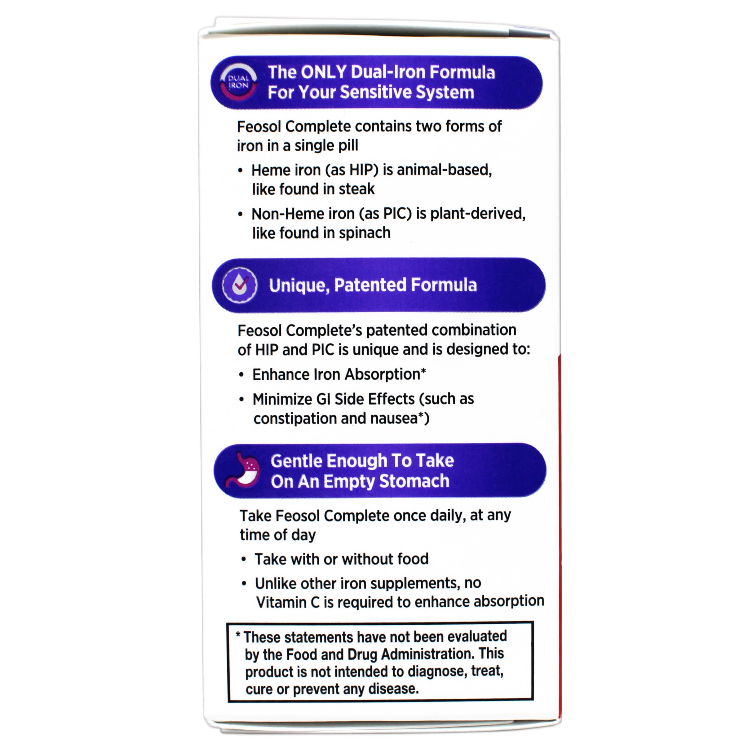 Feosol Complete pack-of-3 box highlights value and routine iron support.