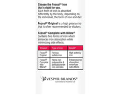 Feosol Original tablets inside bottle showing iron per tablet