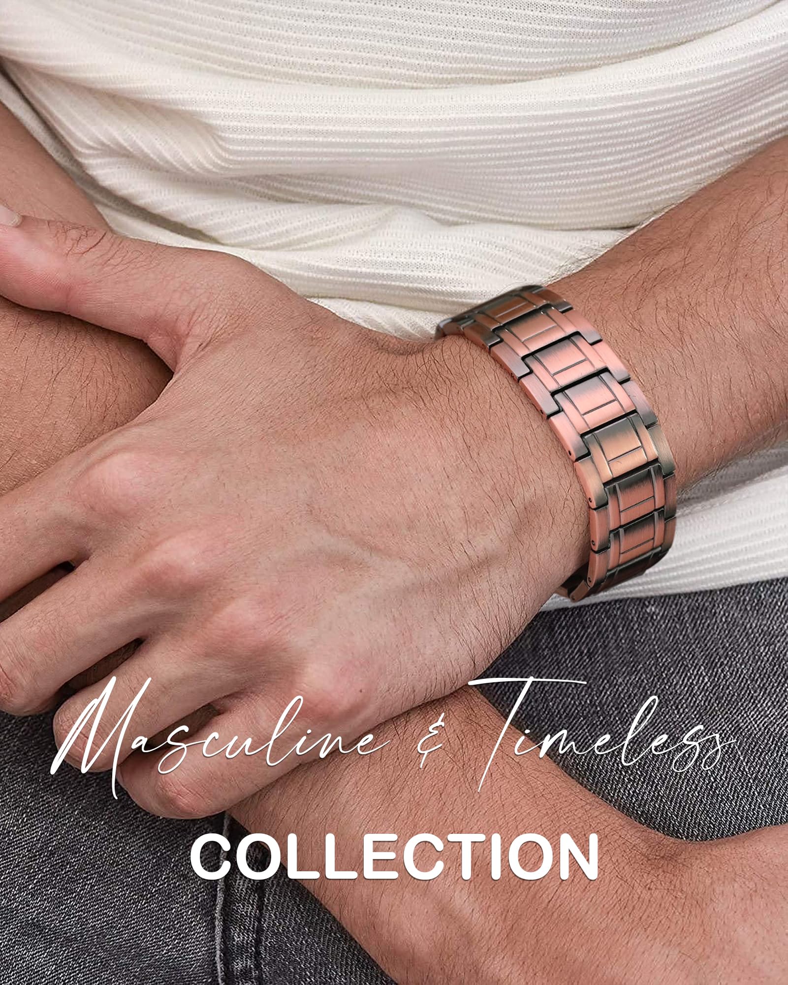 Feraco copper bracelet shows dimensions of 22 cm length and 2 cm width for comfortable wear.