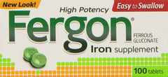 Fergon iron supplement bottle label shows daily iron support