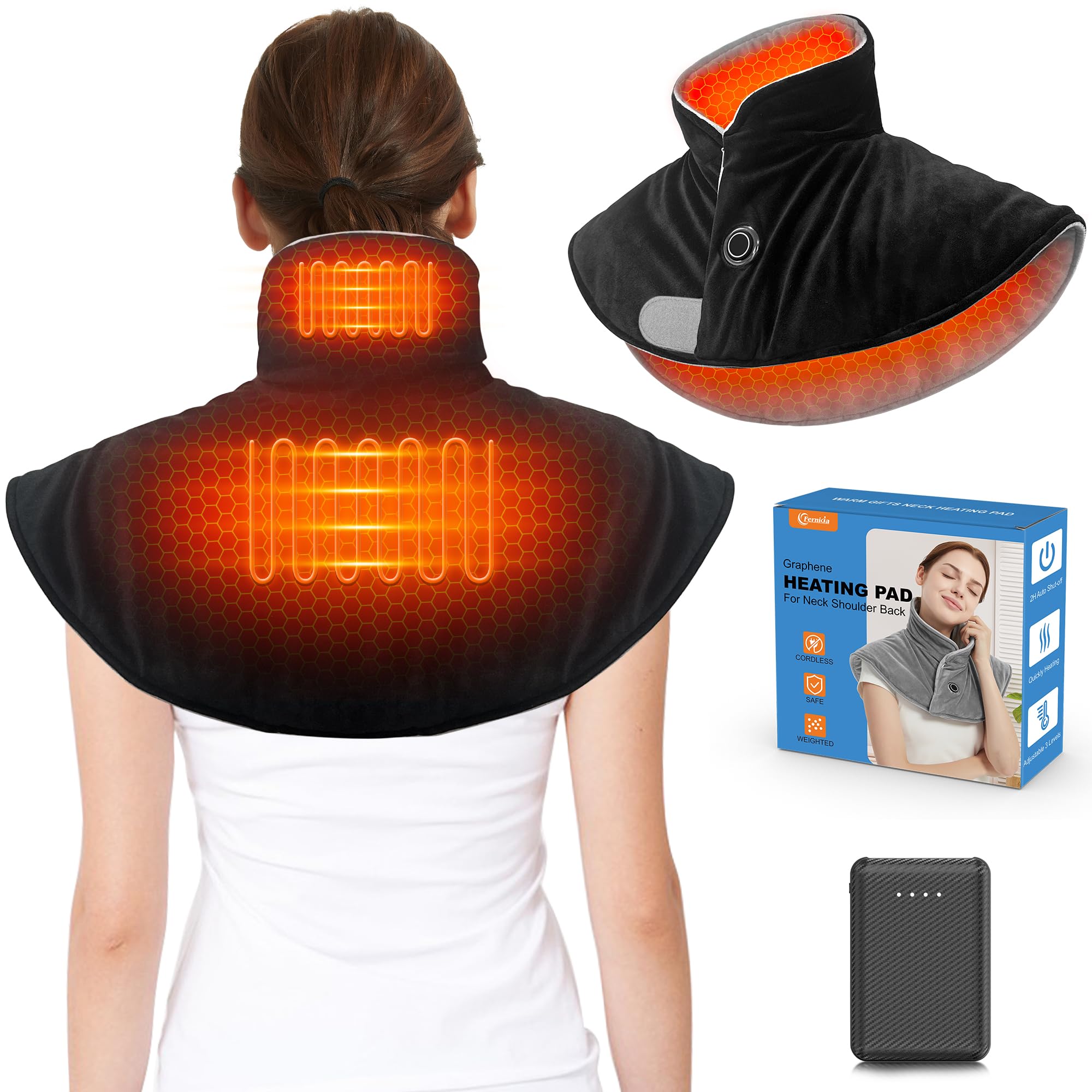 FERNIDA neck heating pad with graphene technology for fast, deep warmth