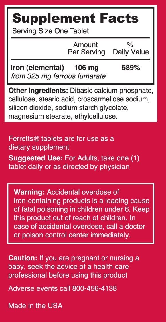 Close-up of coated tablets from Ferretts for easier swallowing.