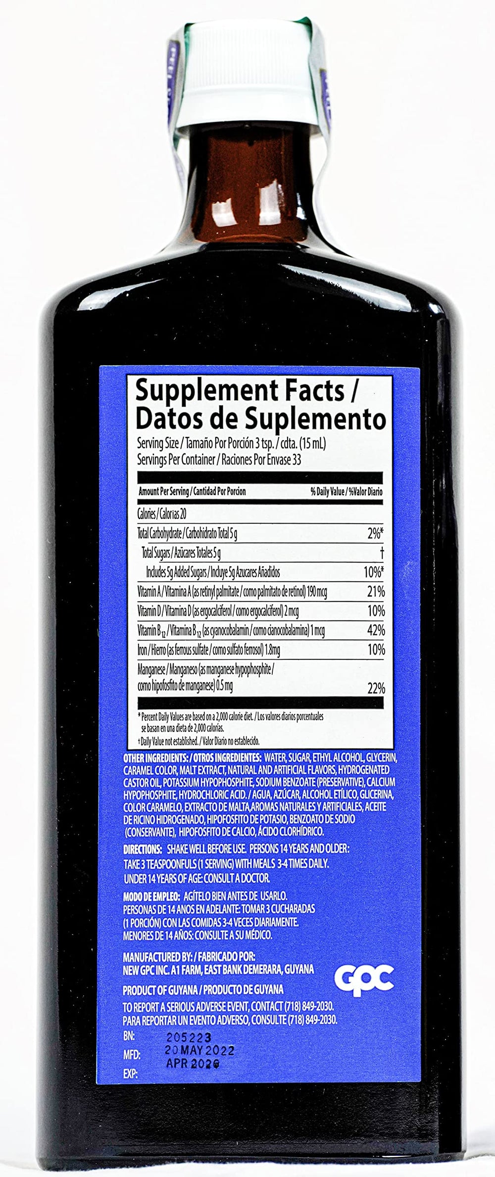 Ferrol Compound bottle pour showing easy dosing before meals.