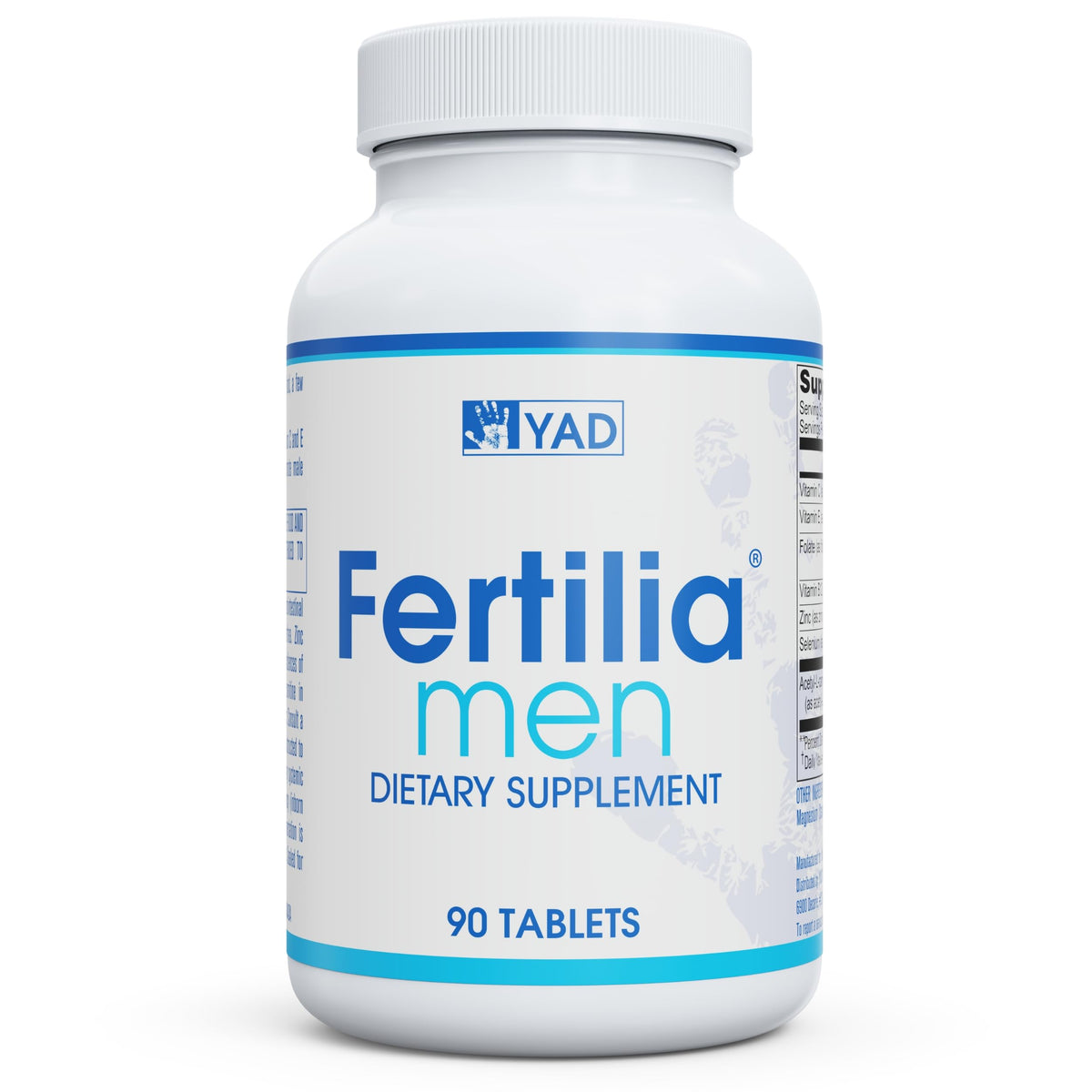 Fertilia Men bottle front view with a 90-count supply for daily fertility support.
