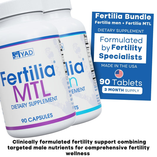 Fertilia YAD Men bottle side view showing easy dosing with meals