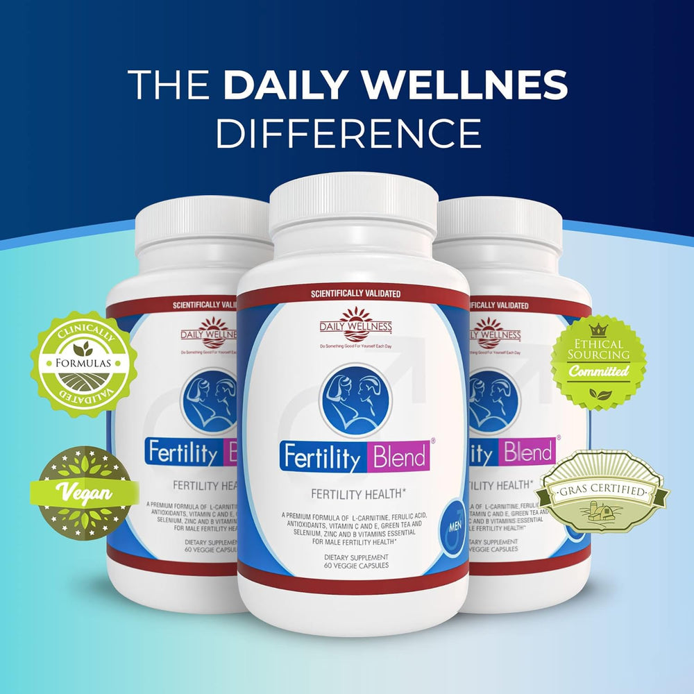 Close-up of Fertility Blend capsules highlighting a natural nutrient blend for daily vitality.