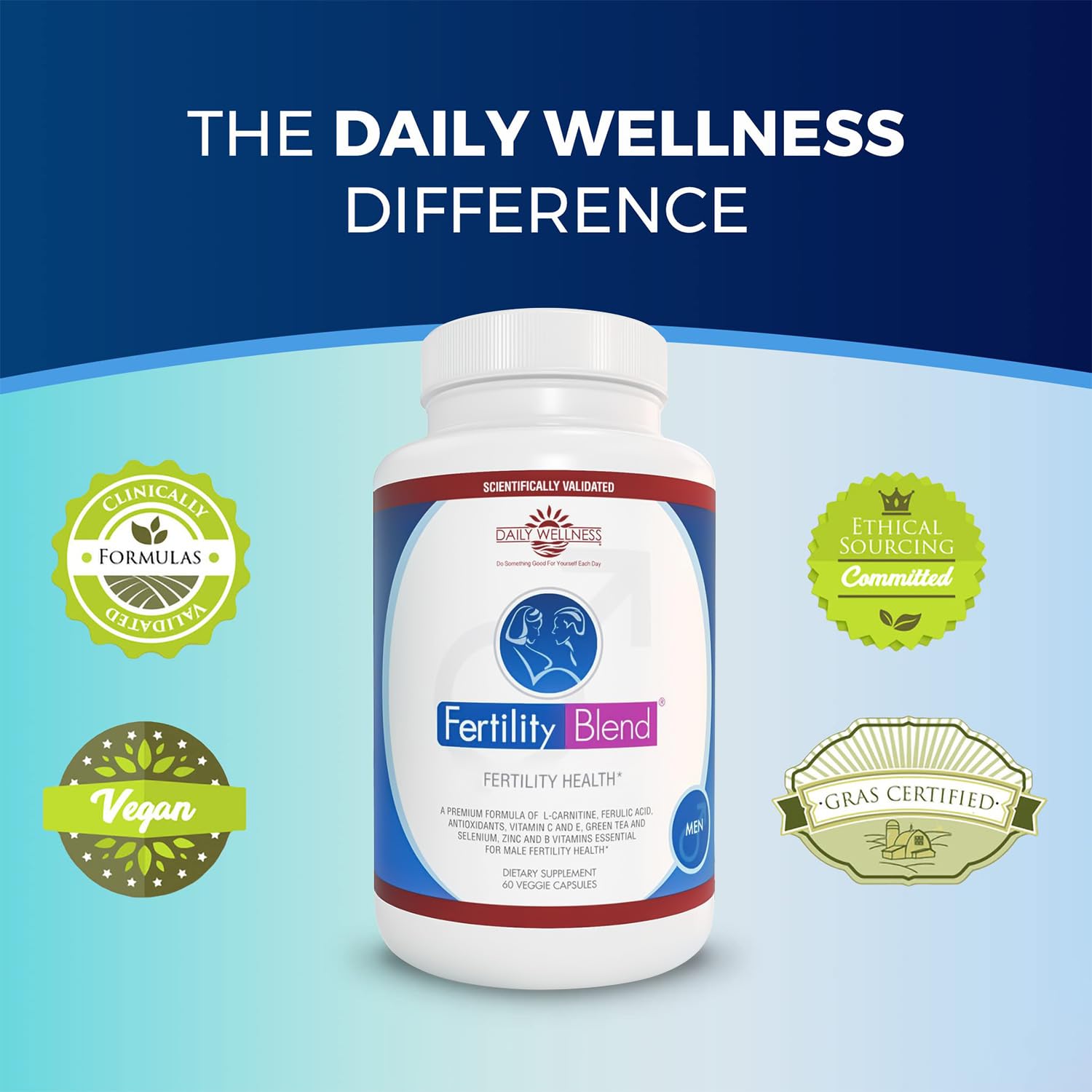 Fertility Blend Daily Wellness packaging with 60 capsules for men