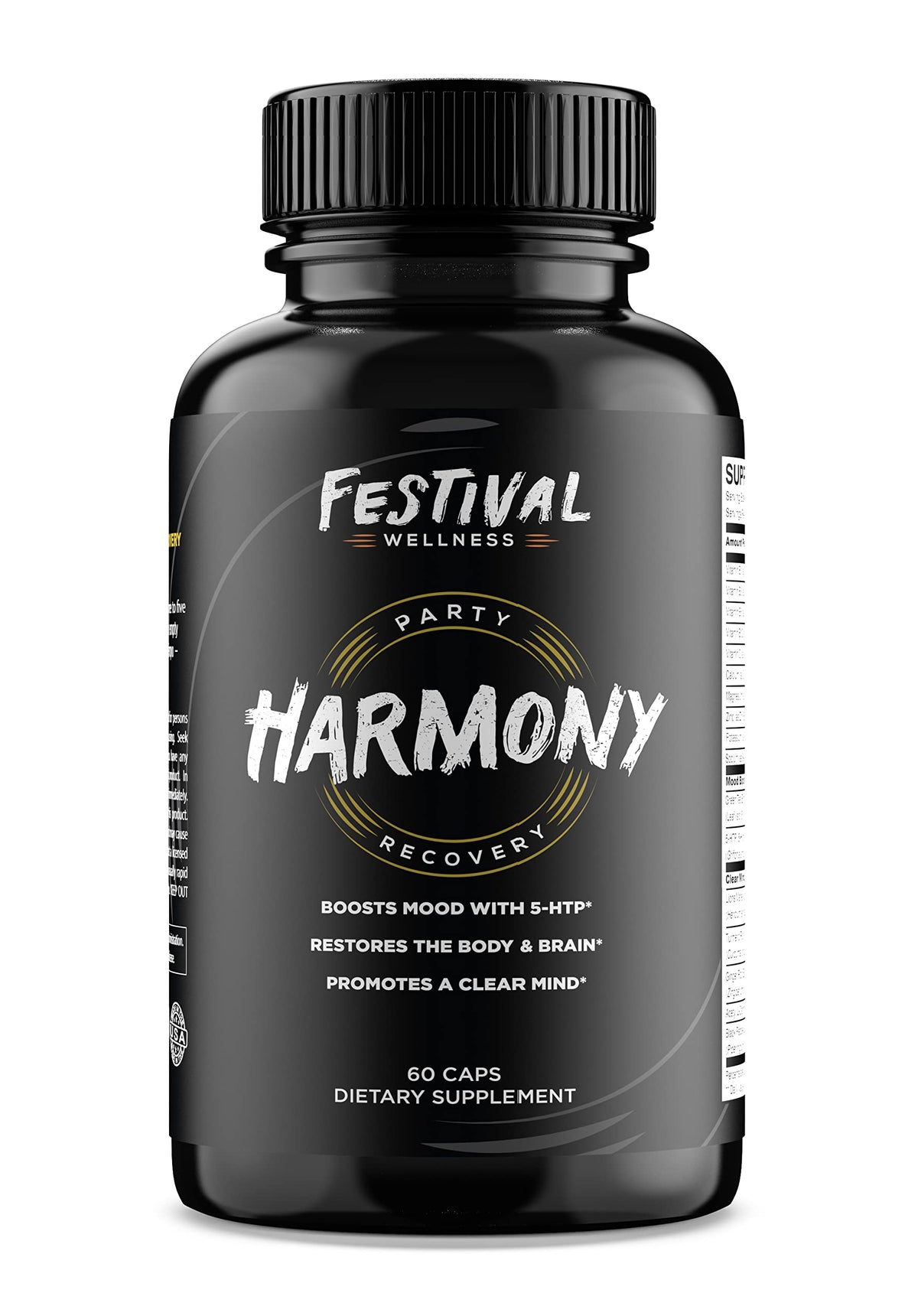 Festival Wellness Harmony bottle shown for post-festival recovery and mood support.