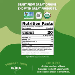 FGO Organic Amla Powder scoop beside bag for easy measuring