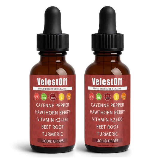 Fibosara Velestoff Cayenne Drops bottle on white background emphasizing convenience and fast absorption