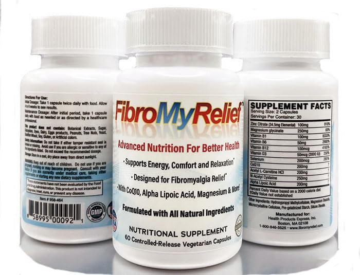 FibroMyRelief CoQ10 bottle on shelf highlighting daily energy support