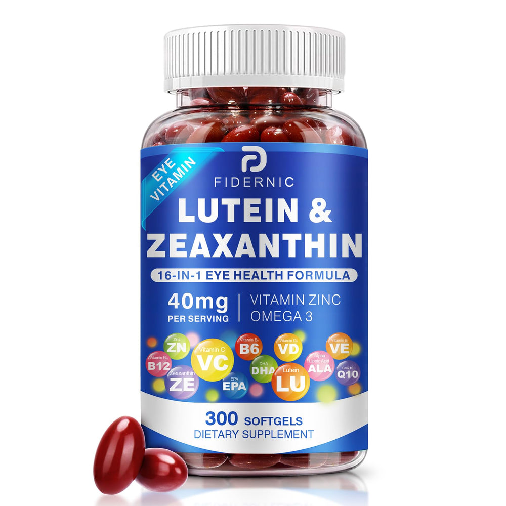 FIDERNIC AREDS2 bottlefront shows lutein and zeaxanthin for daily eye comfort.
