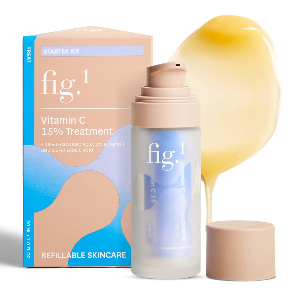 Fig.1 Vitamin C 15% serum bottle pour showing fast-absorbing hydration for all skin types