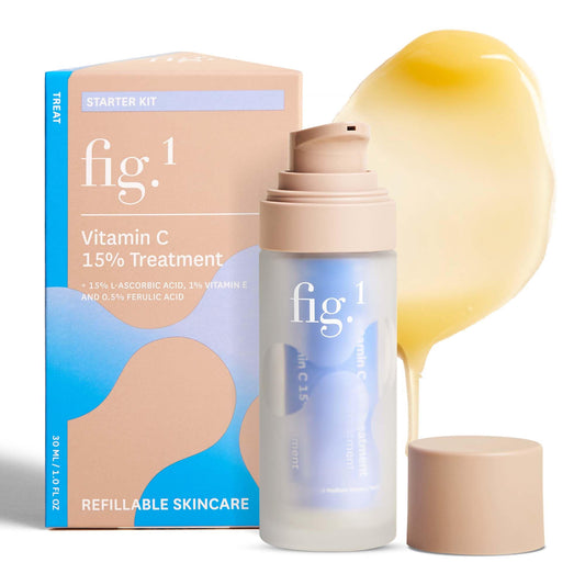 Fig.1 Vitamin C 15% serum bottle pour showing fast-absorbing hydration for all skin types