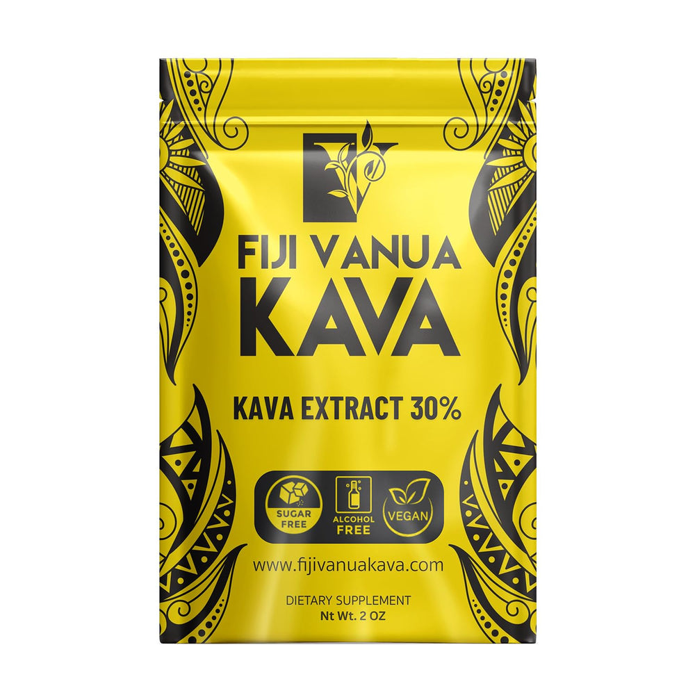 Fiji Vanua Kava 30% extract bottle shows high-potency powder for quicker relaxation