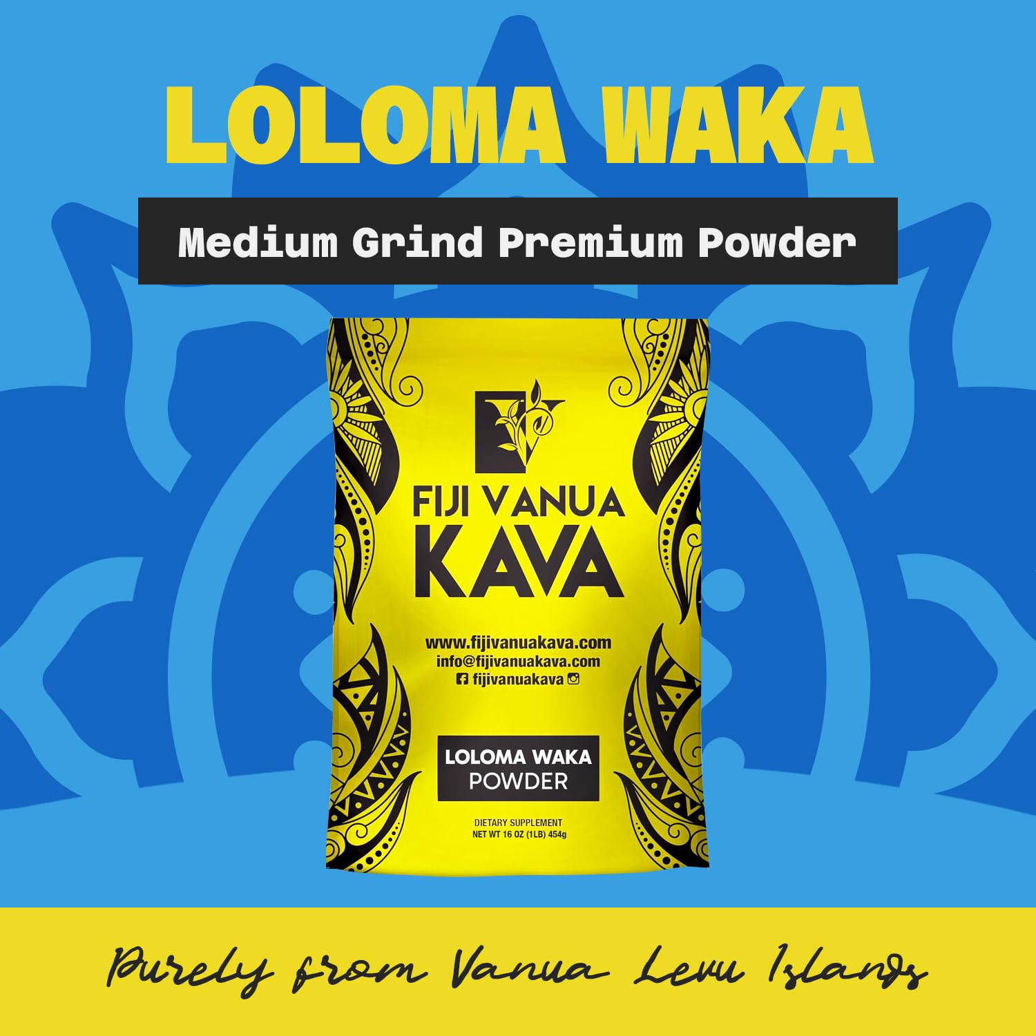 Loloma Waka powder with a measuring spoon for consistent, easy brews.