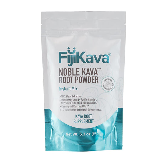 FijiKava instant kava powder 150g canister ready for quick relaxation.