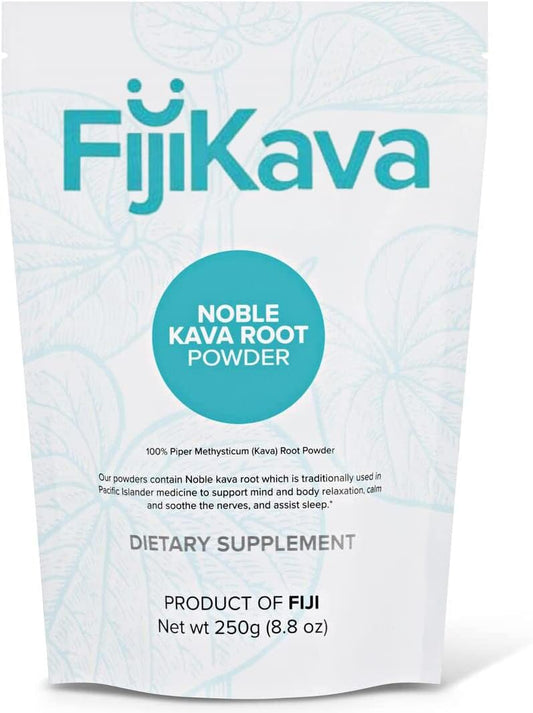 FijiKava instant kava powder tub front for natural relaxation
