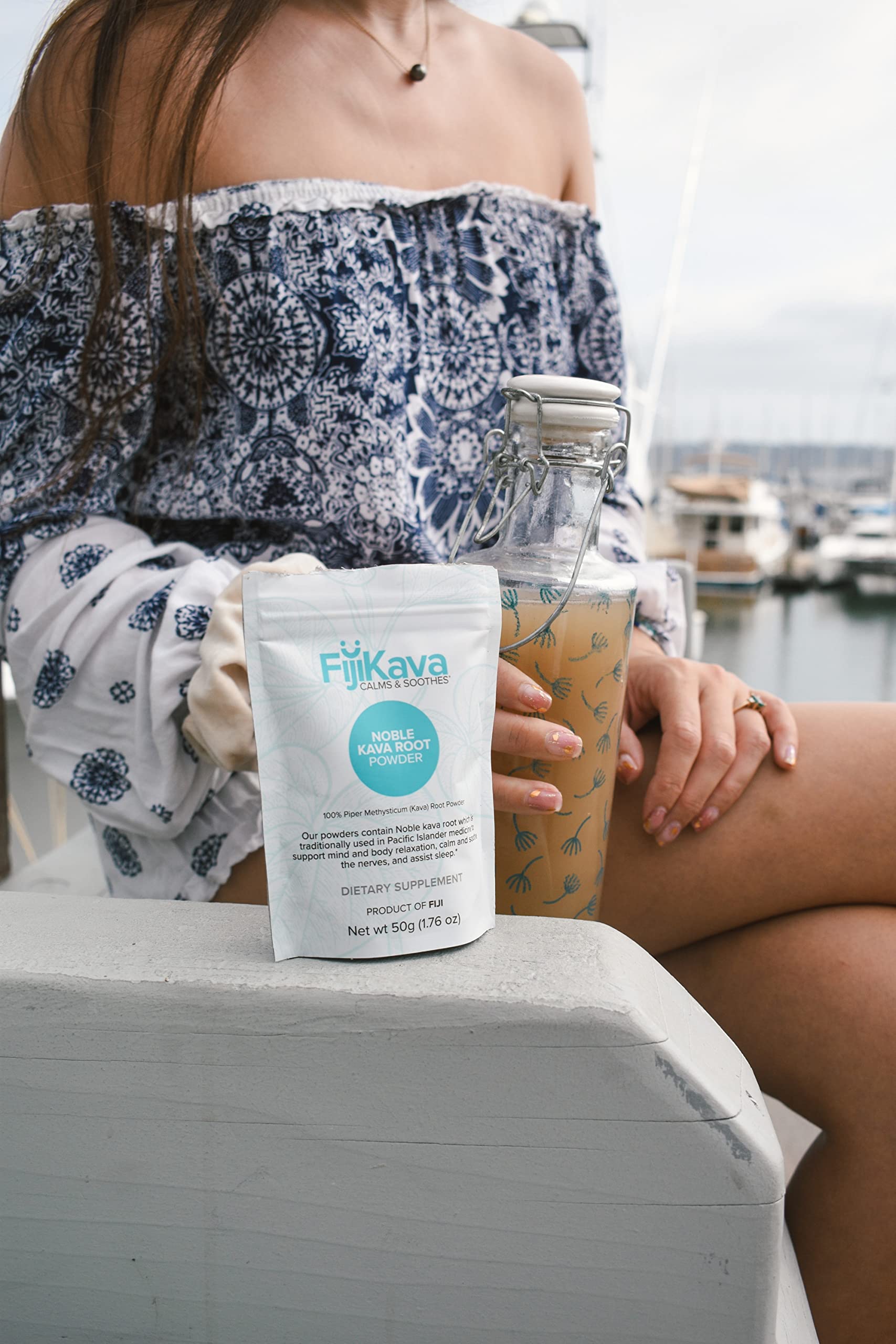 FijiKava powder mix in glass showcasing a soothing drink