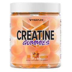 FINAFLEX Creatine Gummies orange bottle boosts stamina for intense workouts