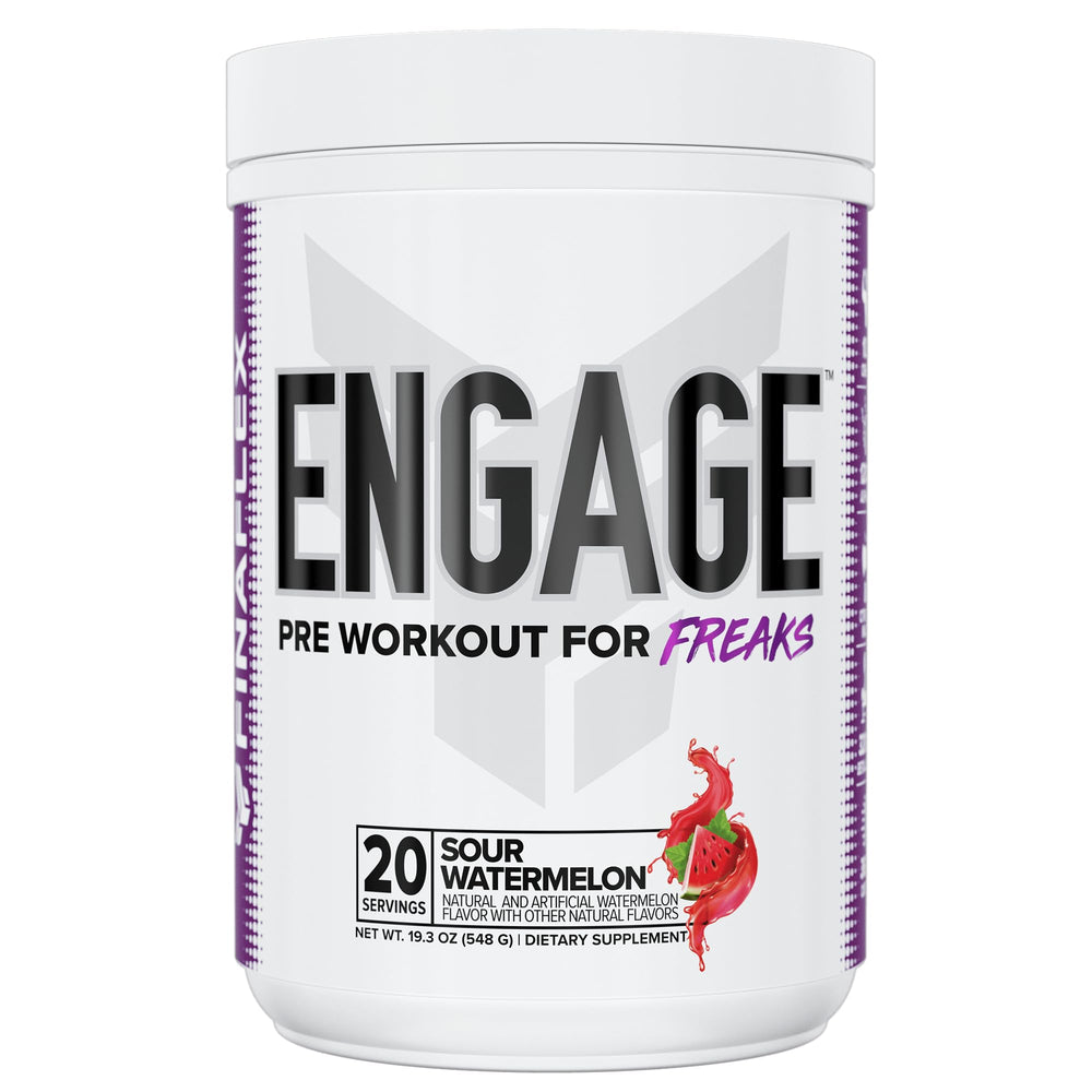 FINAFLEX Engage Sour Watermelon powder in a scoop ready for a pre-workout boost.