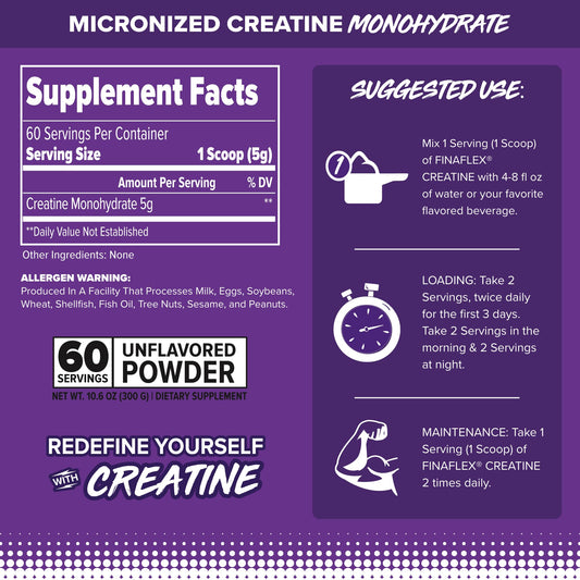 FINAFLEX Pure Creatine bottle label closeup highlighting pure creatine monohydrate