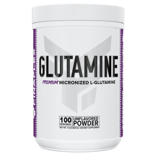 FINAFLEX Pure Glutamine unflavored bottle label highlights pure L-glutamine for recovery.