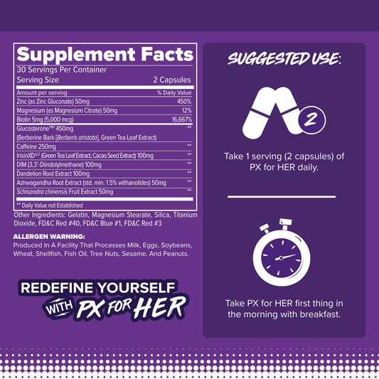FINAFLEX PX for HER capsules close-up highlights convenient daily energy support.