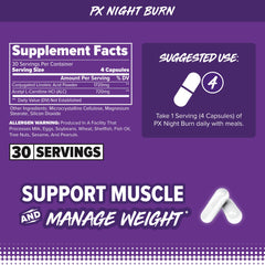 Capsules of FINAFLEX PX NIGHT BURN ready for a late-day routine and lean-shape support