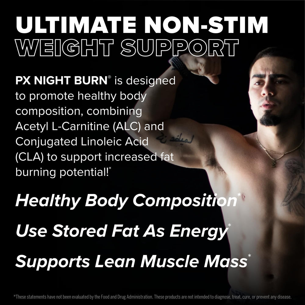 FINAFLEX PX NIGHT BURN label highlights non-stimulant fat loss support