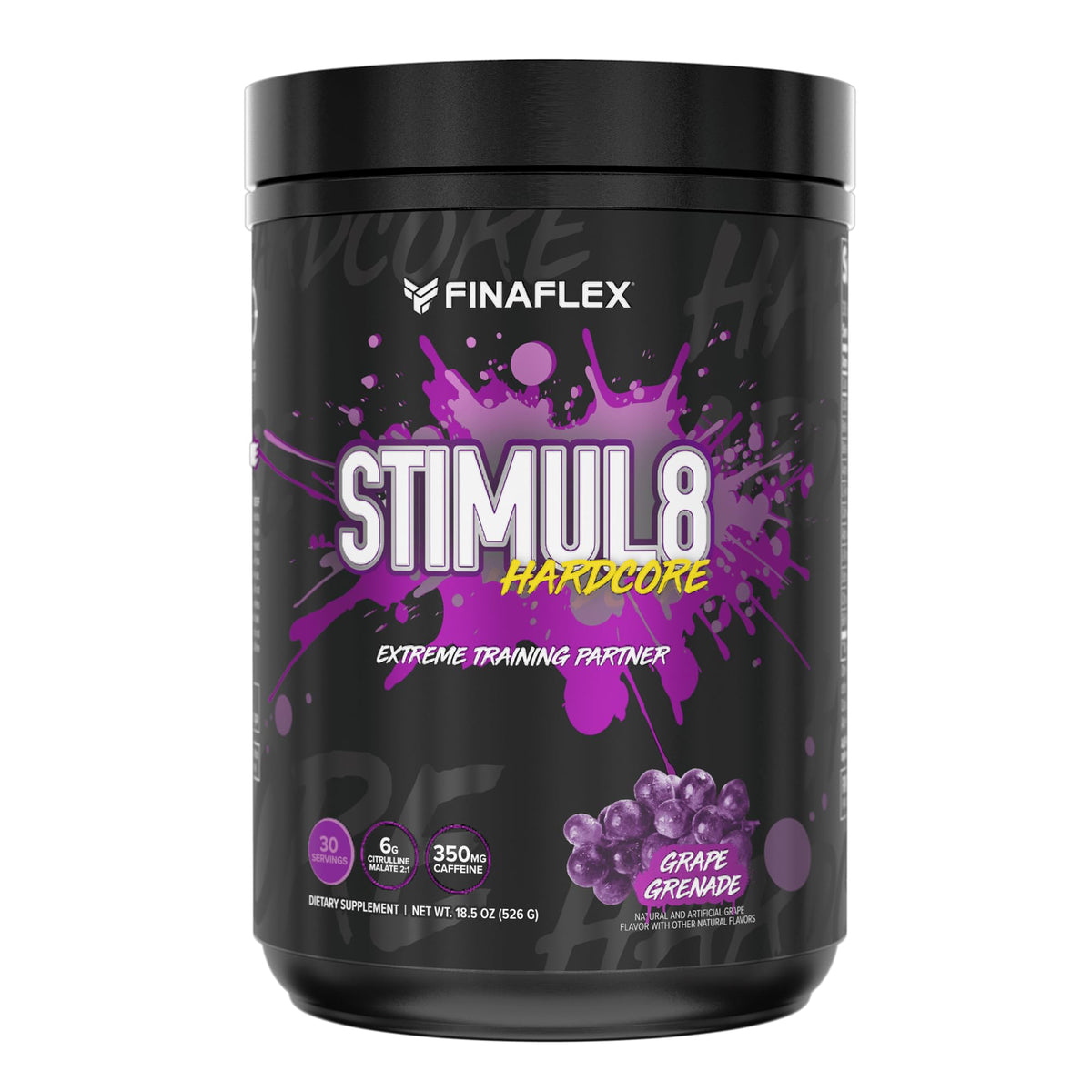 FINAFLEX Stimul8 Hardcore grape grenade can providing energy for intense workouts