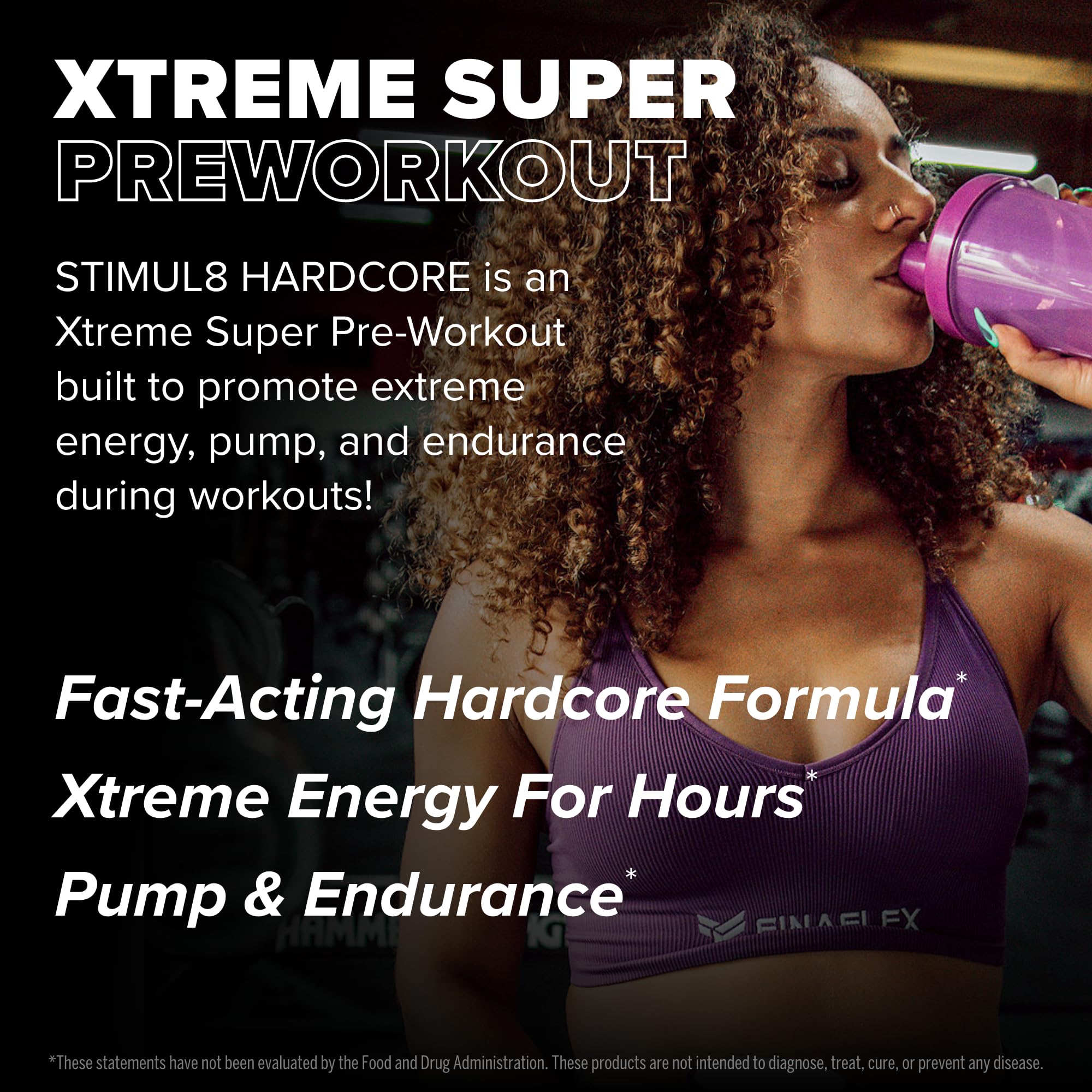 FINAFLEX STIMUL8 Hardcore scoop beside tub signals performance boost