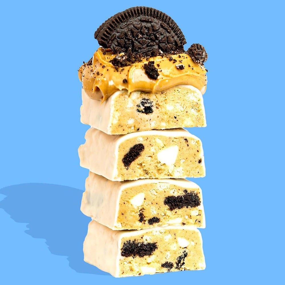 Creamy white chocolate coating with cookies and creme filling.